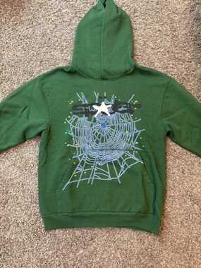 Men's Green Graphic Hooded Sweatshirt with Spiderweb Design